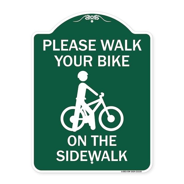 Signmission Pavement Stencil Please Walk Your Bike on Sidewalk, Green & White Alum, 18" x 24", GW-1824-23338 A-DES-GW-1824-23338 - main